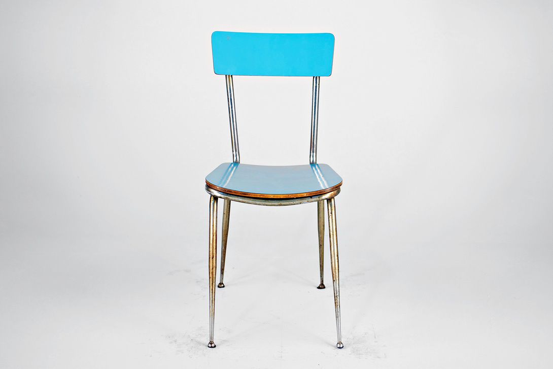 Foto Sky Blue Italian Kitchen Chair with Aluminium Metal Base 1953