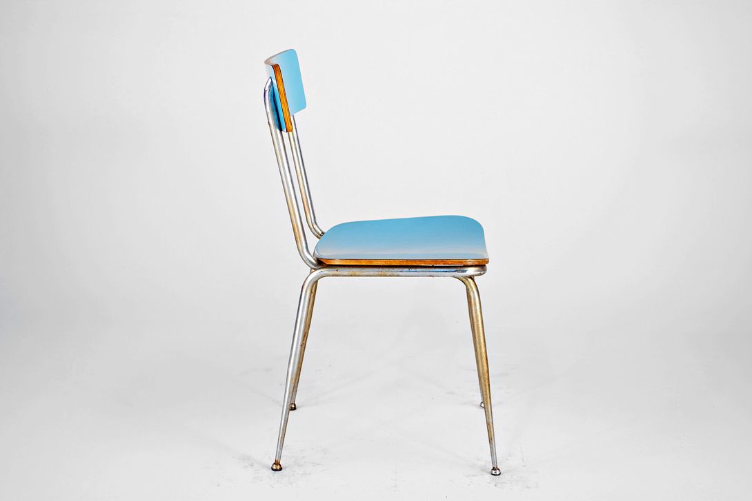 Foto Sky Blue Italian Kitchen Chair with Aluminium Metal Base 1953