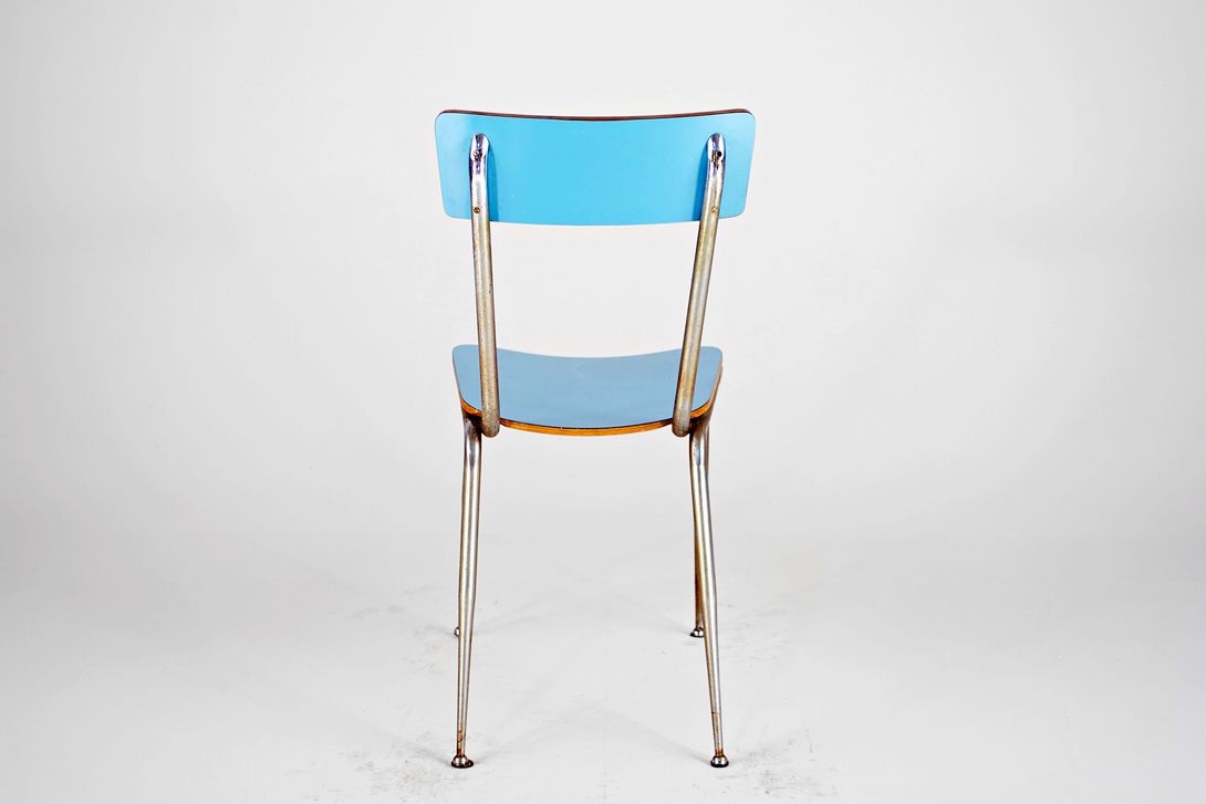 Foto Sky Blue Italian Kitchen Chair with Aluminium Metal Base 1953