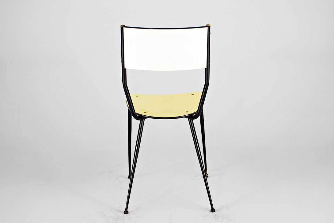 Foto Lemon Cream Kitchen Chair on Black Metal Frame 1955