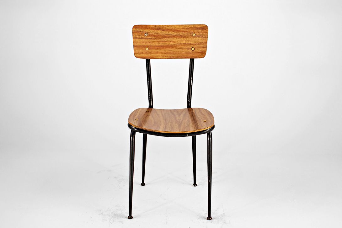Foto Brown Italian Kitchen Chair with Black Metal Frame 1953