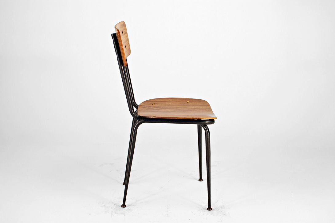 Foto Brown Italian Kitchen Chair with Black Metal Frame 1953