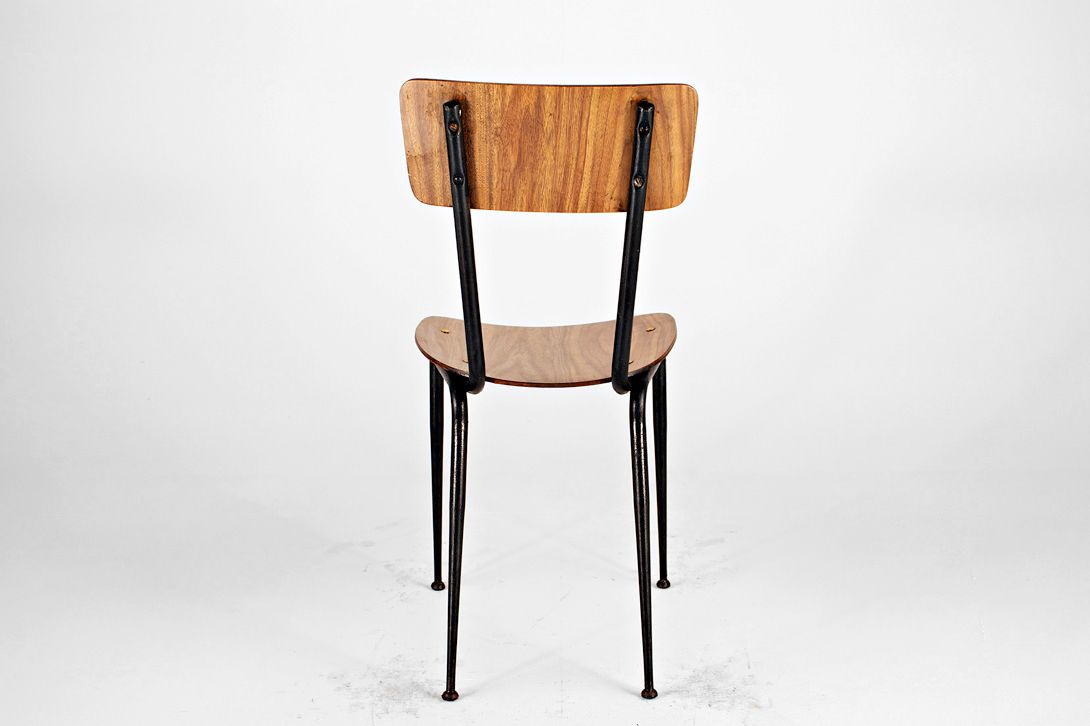 Foto Brown Italian Kitchen Chair with Black Metal Frame 1953