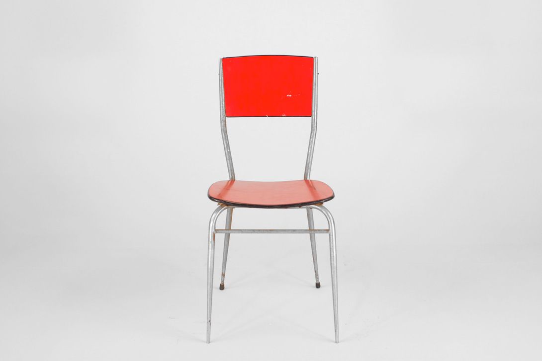Foto Red Italian Kitchen Chair with Chrome Frame 1951
