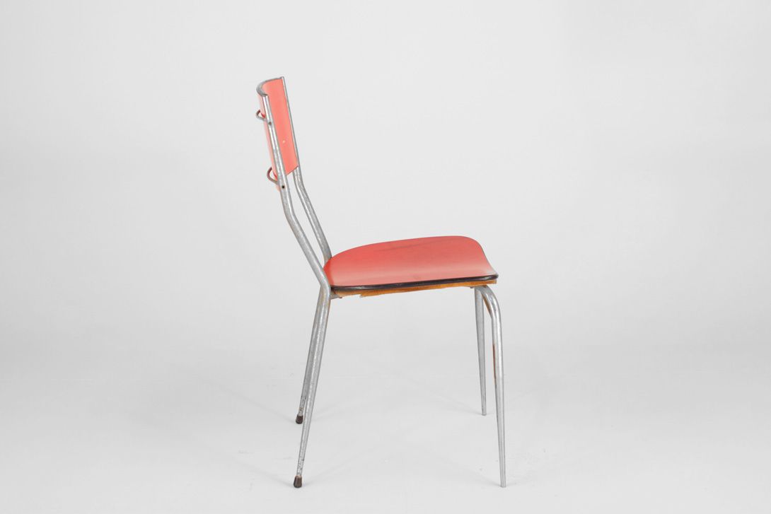 Foto Red Italian Kitchen Chair with Chrome Frame 1951