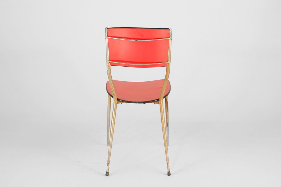 Foto Red Italian Kitchen Chair with Chrome Frame 1951