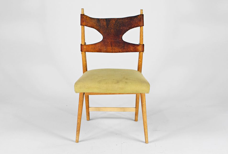Foto Ulm School Design Chair with Leather Backrest 1954