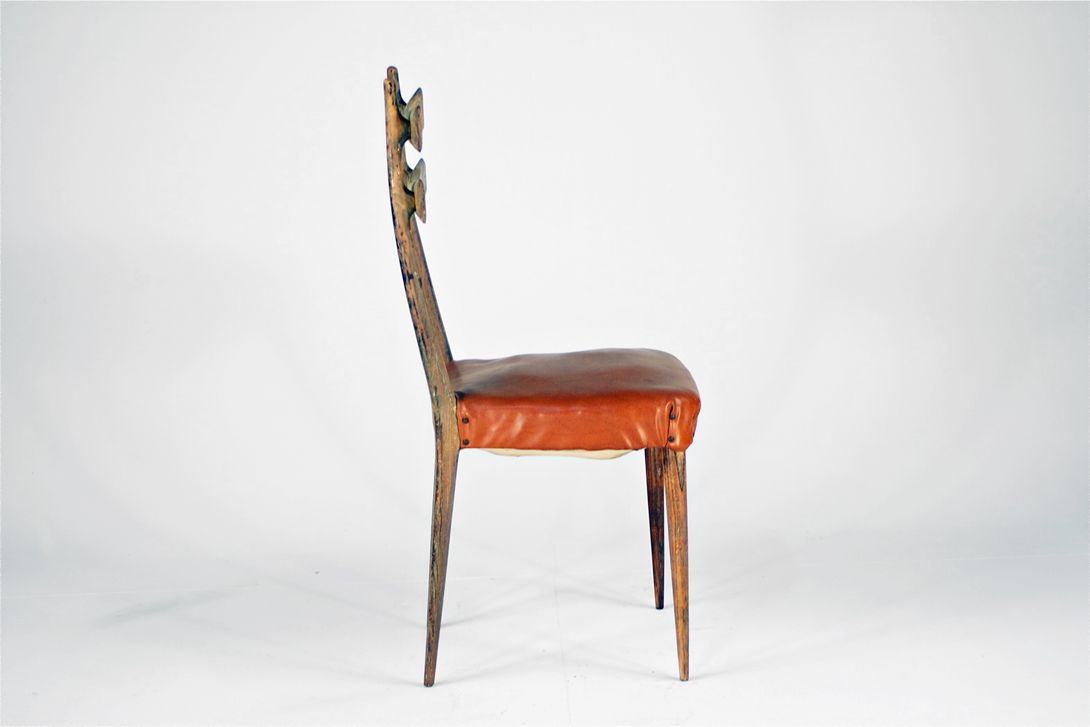Foto Italian Dining Chair with Cognac Sky Leather Seat 1955