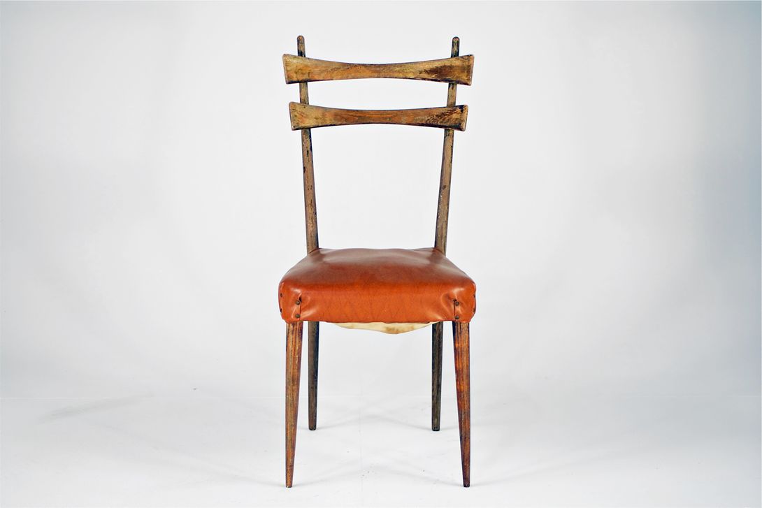 Foto Italian Dining Chair with Cognac Sky Leather Seat 1955