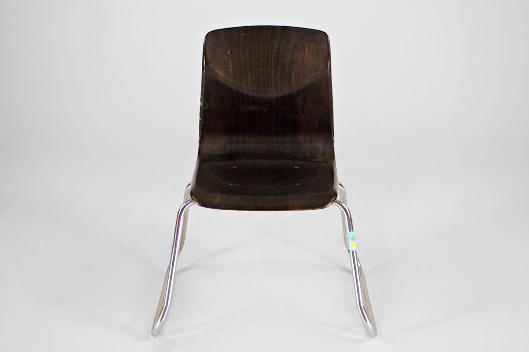 Foto Dark Brown Plywood Children&#8217;s Chair with Steel Tube Frame, 1962