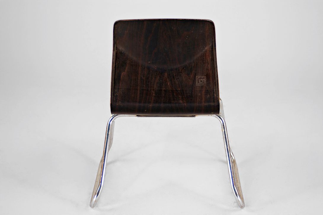 Foto Dark Brown Plywood Children&#8217;s Chair with Steel Tube Frame, 1962