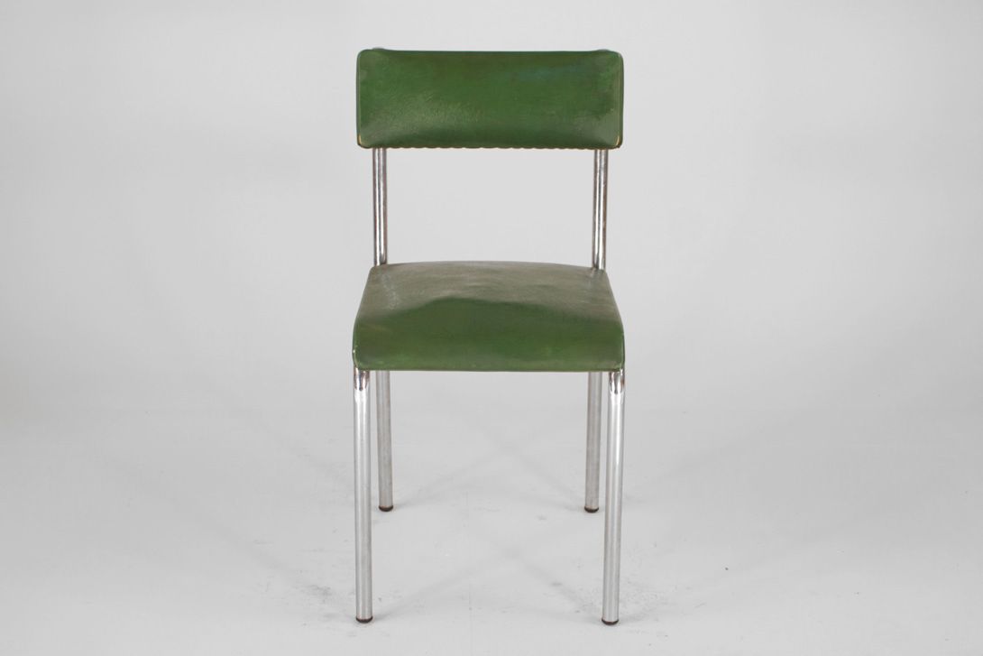 Foto Modern Steel Pipe Chair Upholstered Green Sky USA 1949