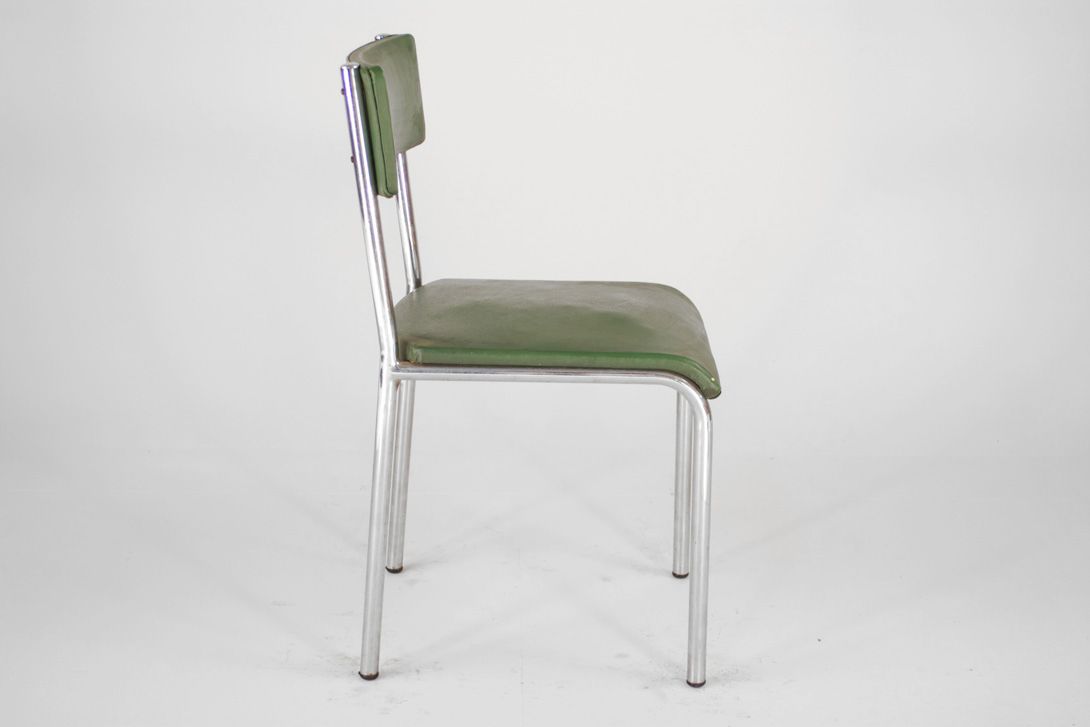 Foto Modern Steel Pipe Chair Upholstered Green Sky USA 1949