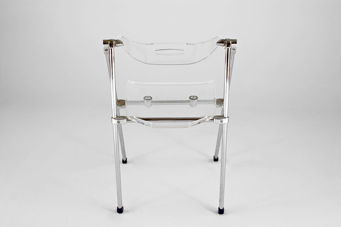 Foto 1960s Transparent Acrylic Folding Chair with Chrome Frame