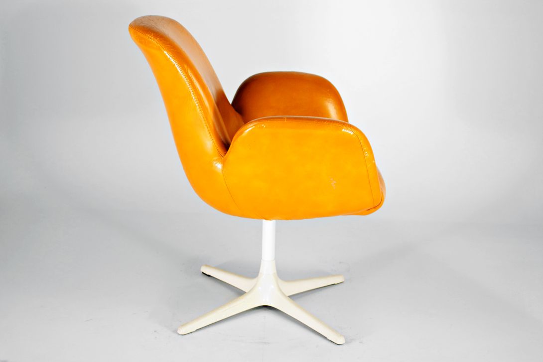 Foto Cognac Sky Leather Desk Arm Chair Germany 1959