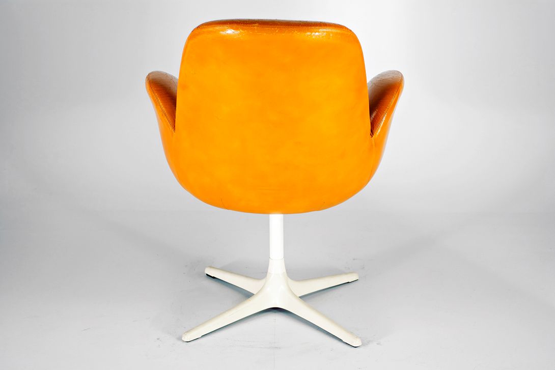 Foto Cognac Sky Leather Desk Arm Chair Germany 1959