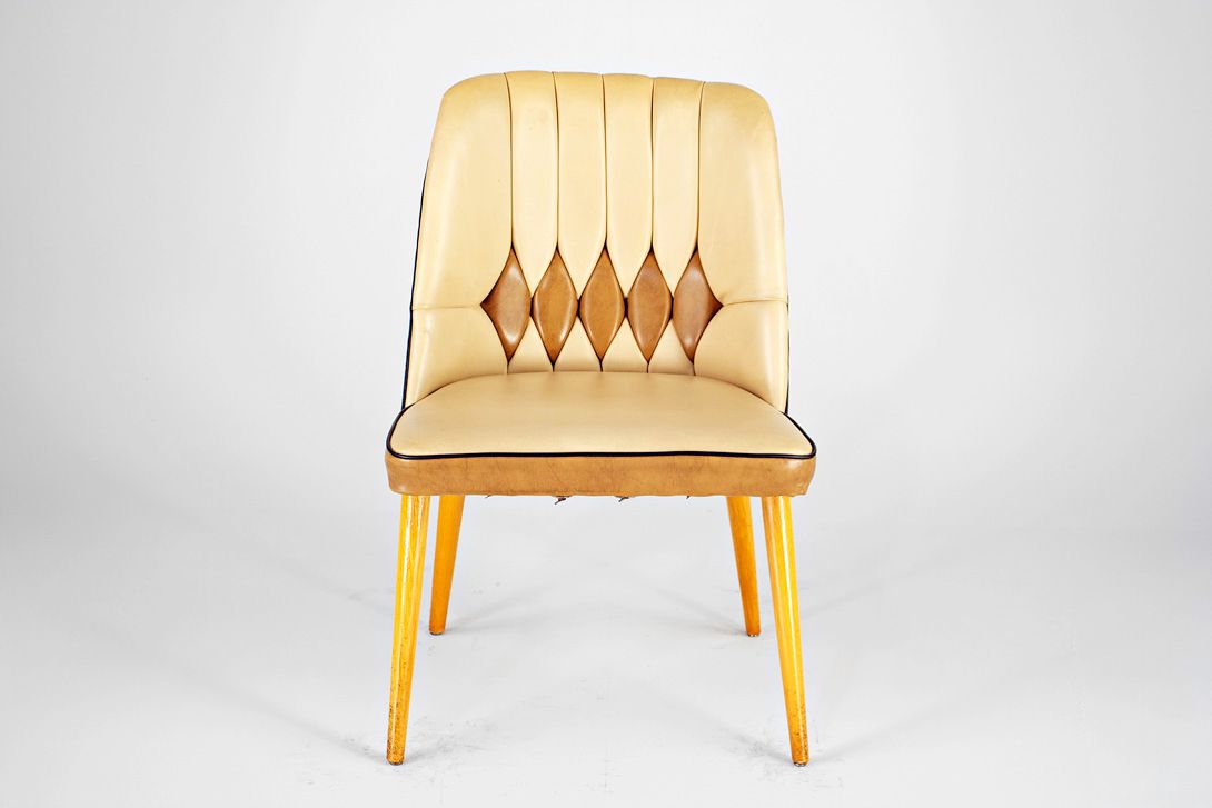 Foto Cocktail Chair Beige Brown Upholster Inlays Germany 1957