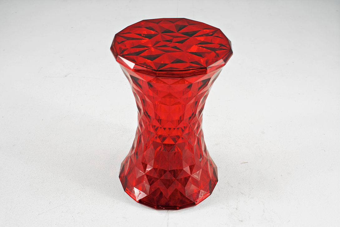 Foto Kartell Stone Stool Red Acrylic Side Table Diamond h47x31