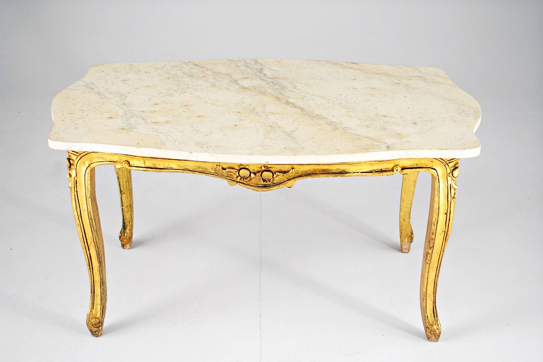 Foto Gold Baroque Coffee Table with Painted Marble Top h50x97x62
