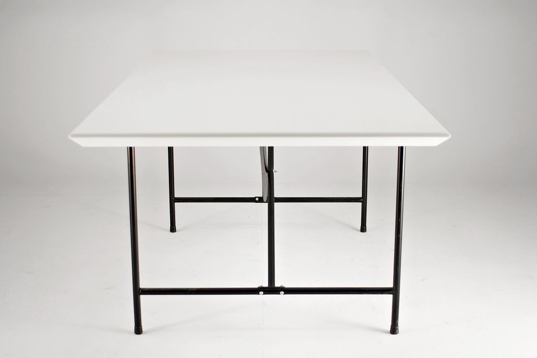 Foto Eiermann Office Table with Glossy White Top and Black Frame 1962 h70x170x90