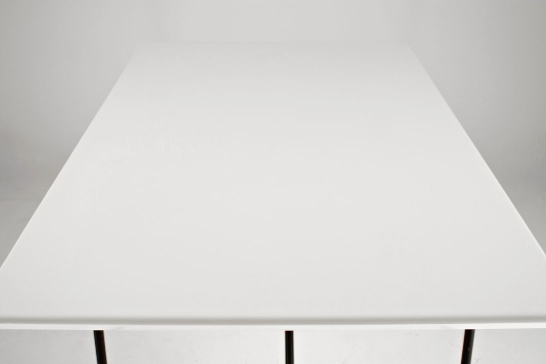 Foto Eiermann Office Table with Glossy White Top and Black Frame 1962 h70x170x90