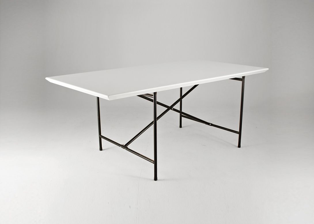 Foto Eiermann Office Table with Glossy White Top and Black Frame 1962 h70x170x90