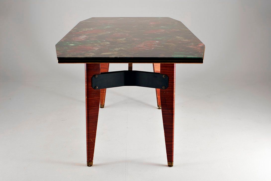 Foto Carlo di Carli Mahogany Table with Murano Glass Top Italy 1956 h76x183x85