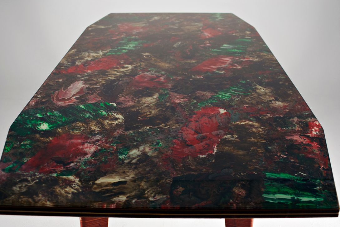 Foto Carlo di Carli Mahogany Table with Murano Glass Top Italy 1956 h76x183x85