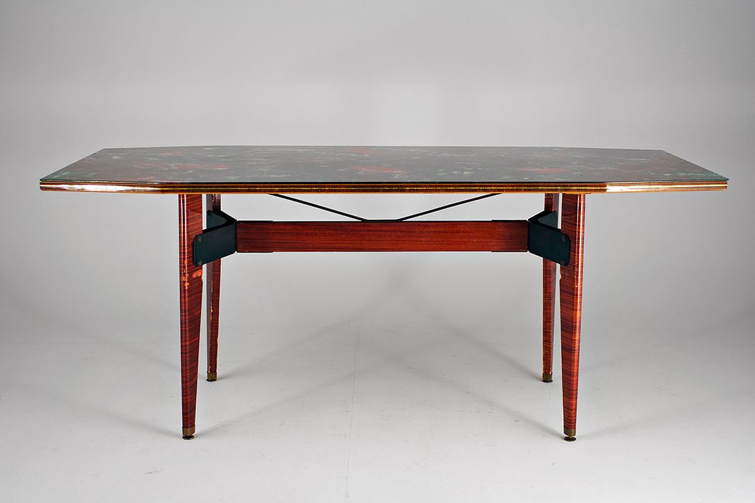 Foto Carlo di Carli Mahogany Table with Murano Glass Top Italy 1956 h76x183x85