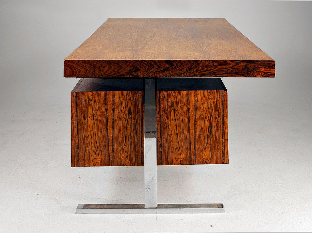 Foto German Rosewood Desk with Chrome Frame 1965 h77x200x100