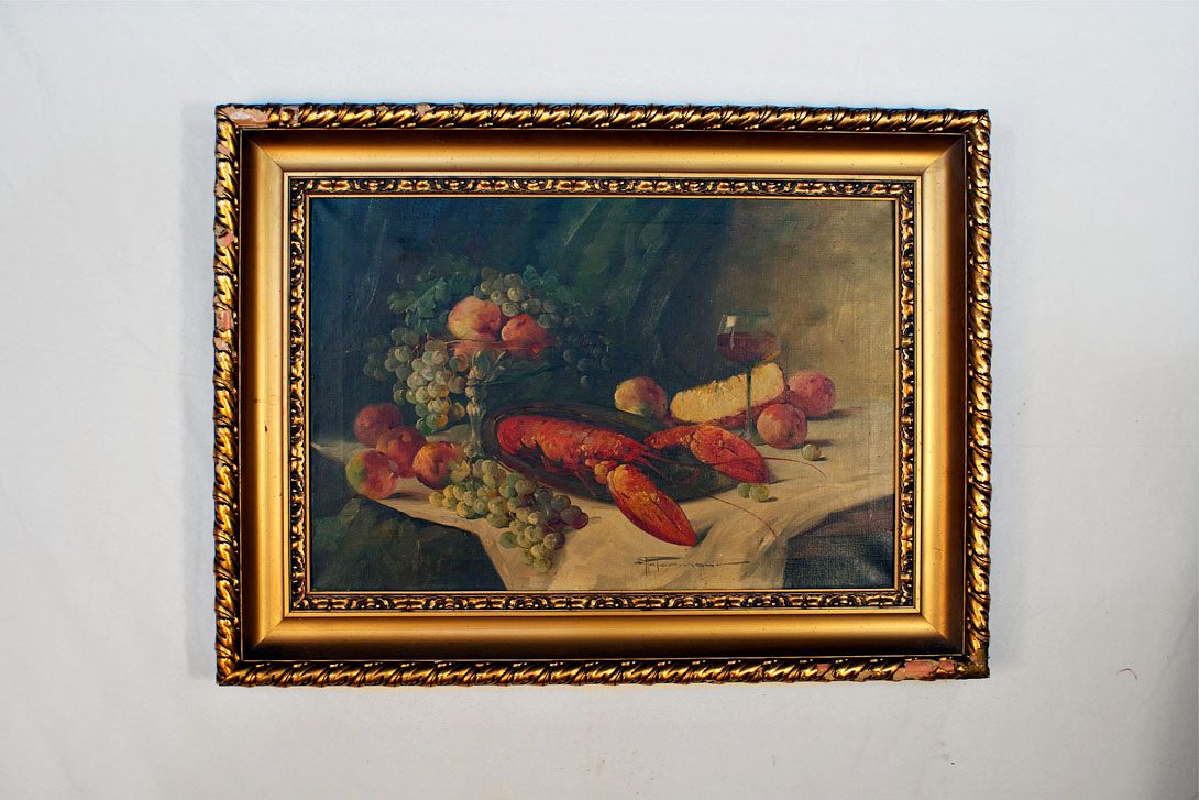 Foto Oil Painting Still Life with Lobster and Fruit h75x100 28E3