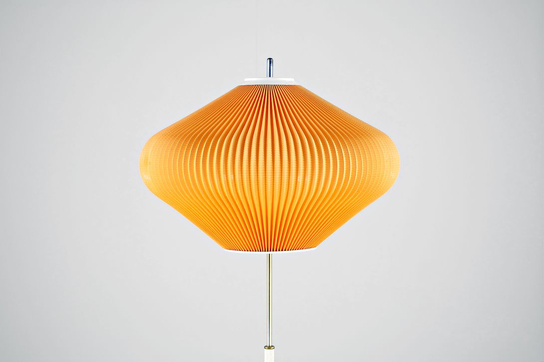 Foto Floor Lamp Curry Plissee Shade GDR 1965 h140