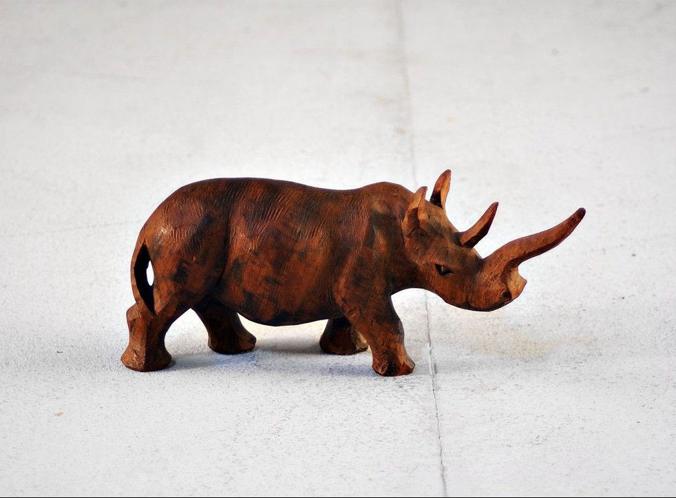 Foto Beautifully Carved Wood Rhinoceros Sculpture