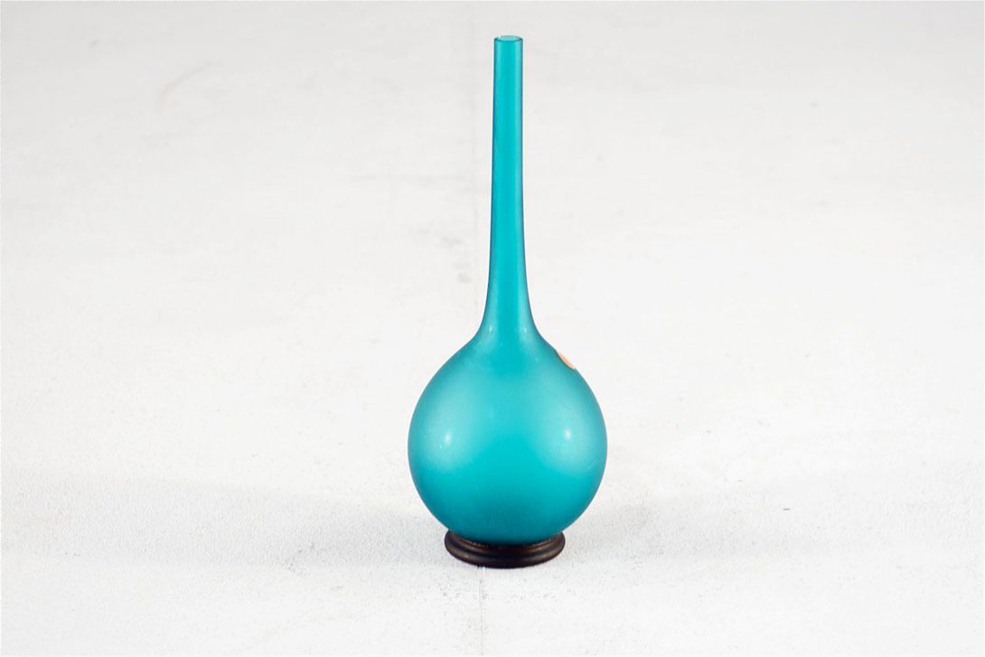 Foto Glass Bulb Flask Table Vase, Slim Neck, Turquoise h25