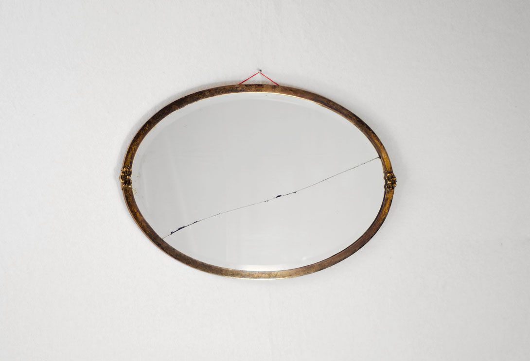 Foto Biedermeier Mirror Brass Framed Oval Old Broken