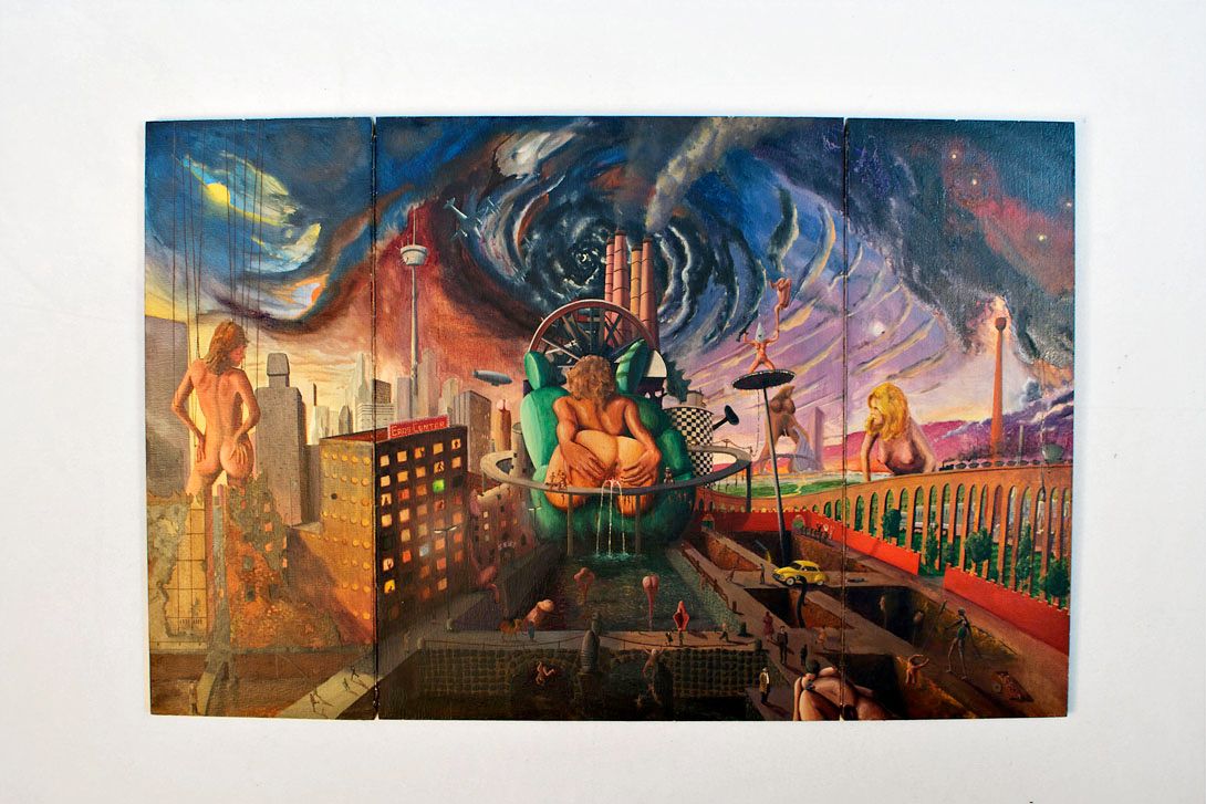 Foto Surrealist Triptych Oil Painting h65x100 21E10