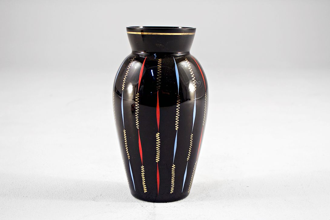 Foto Black Glass Table Vase Mid-Century h26