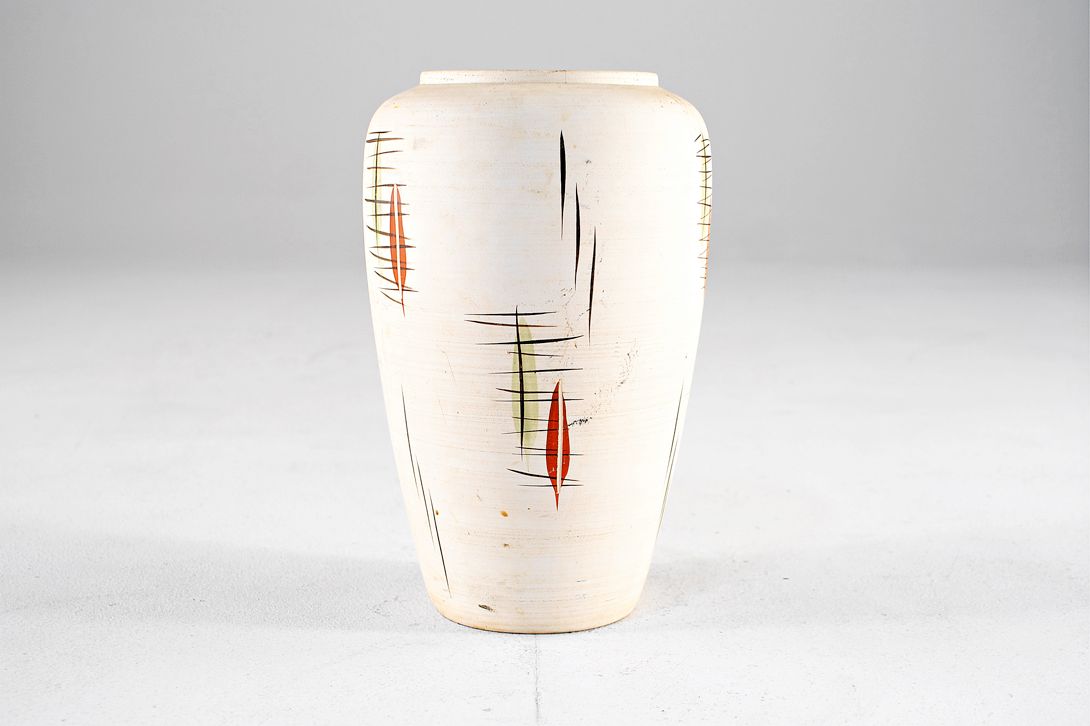 Foto Ceramic Vase, Lines &#038; Leaves, 1950&#8217;s h30 B6