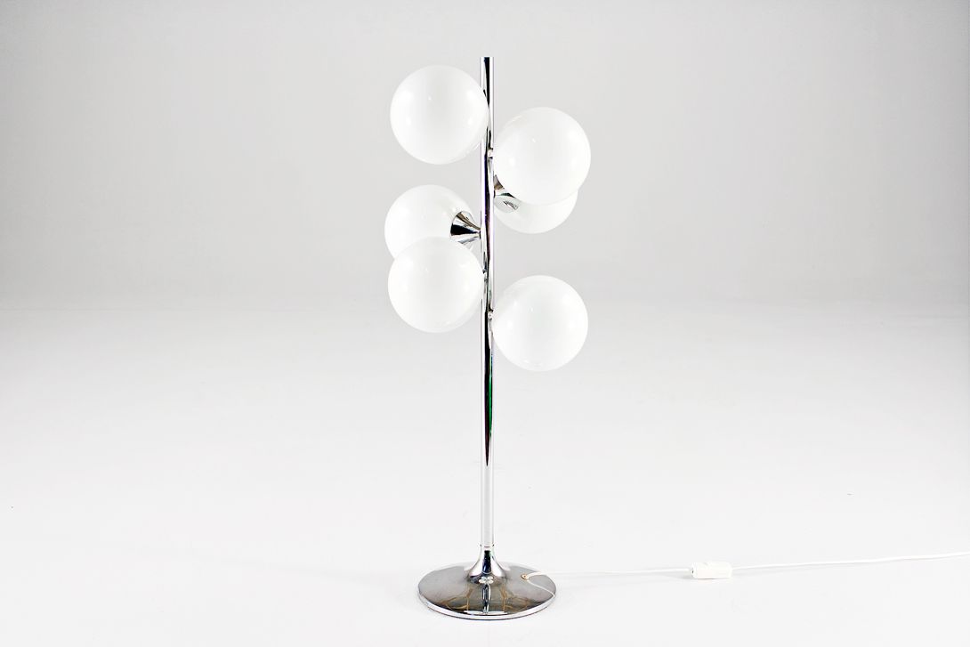 Foto Chrome Tulip Desk Lamp with White Glass Bulbs 1970 h80