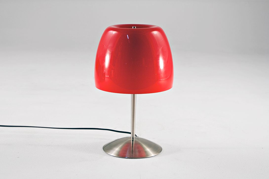 Foto Desk Lamp Alu Base Red Glass Shade 1969 h40