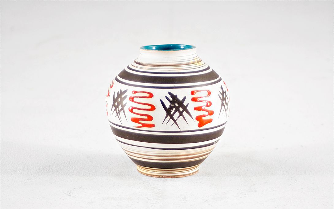 Foto Striped Ceramic Vase  Red Serpentines h13 A5