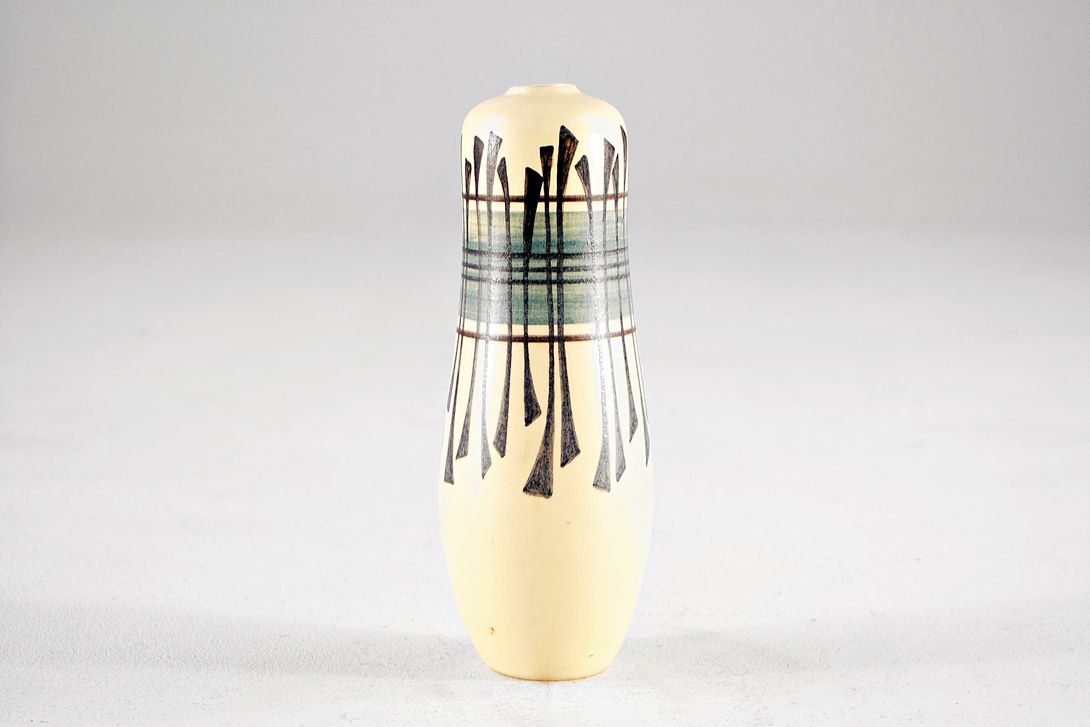 Foto Pale Yellow Ceramic Vase, Calligraphic Lines h25 B5