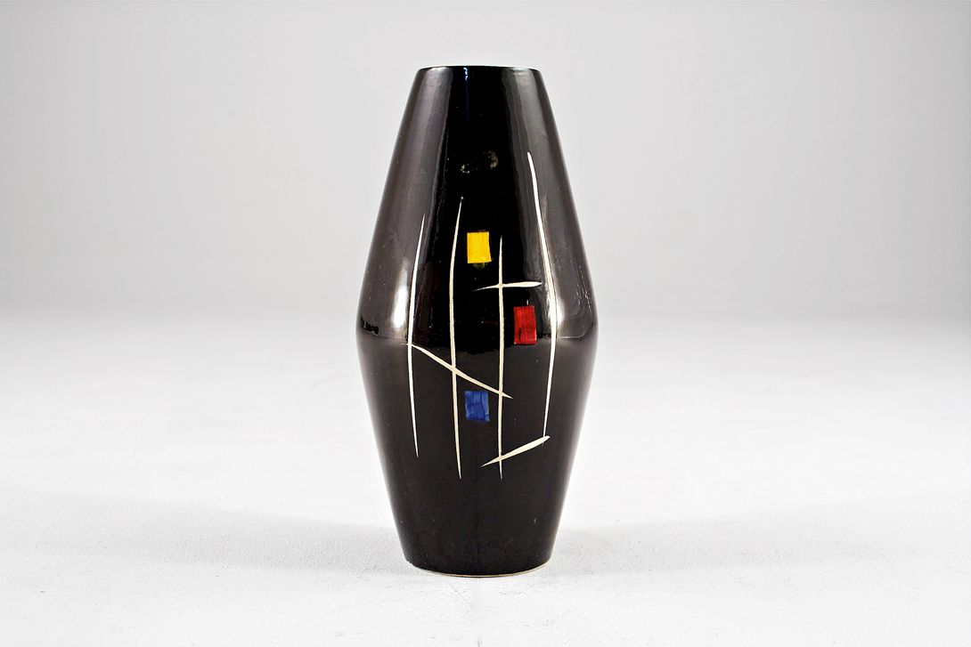 Foto Black 50s Table Vase with Colorful Geometric Pattern h39 B6