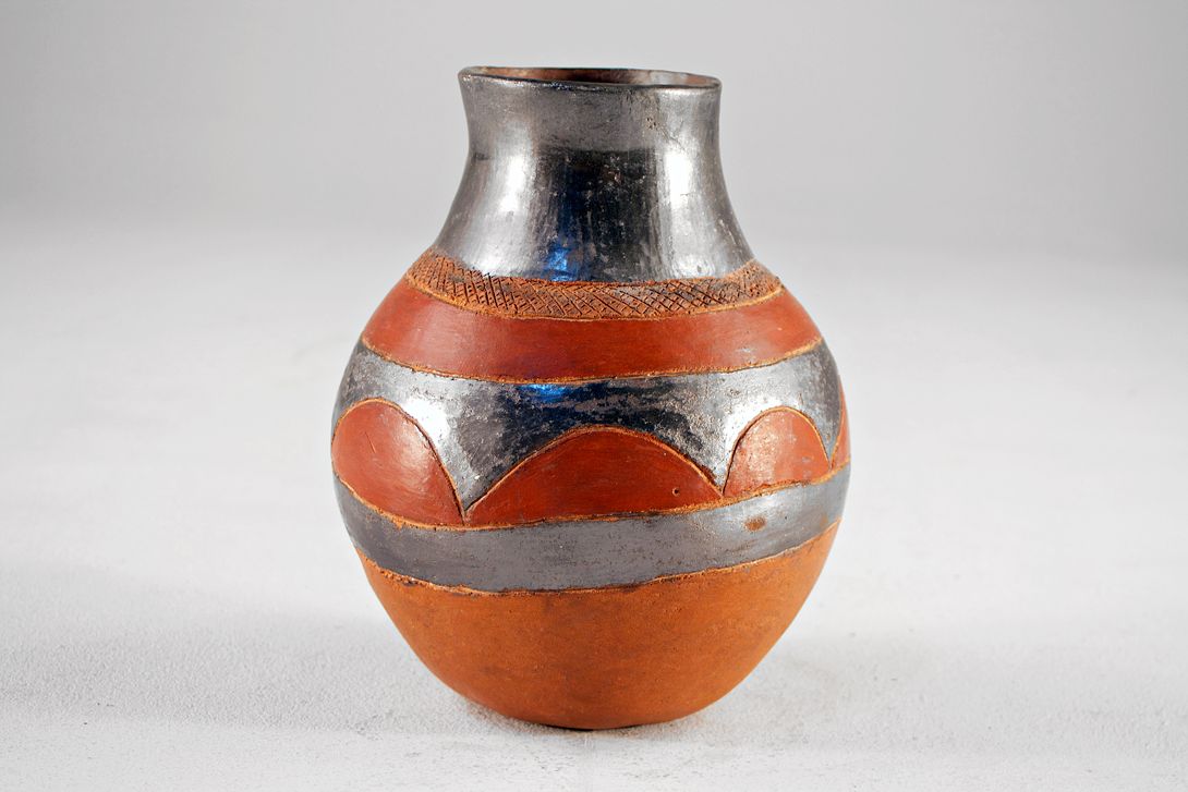 Foto Handmade Ceramic Table Vase, Rusty Red &#038; Silver Metallic Decor A5