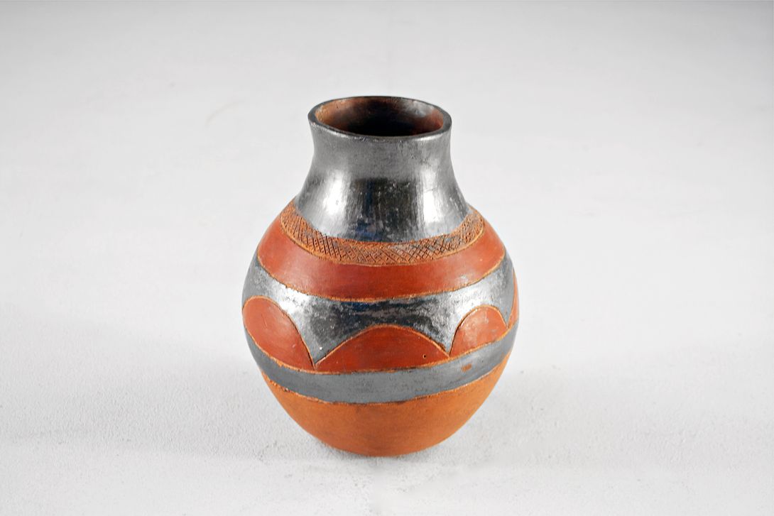 Foto Handmade Ceramic Table Vase, Rusty Red &#038; Silver Metallic Decor A5