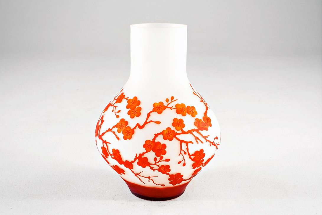 Foto Frosted Glass Vase White with Red Flower Decor h42