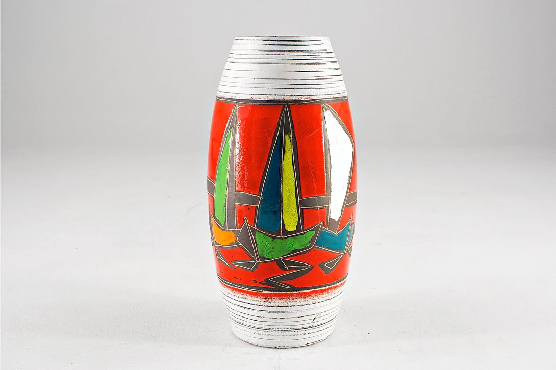 Foto Gaudy Expressionistic Floor Vase With Sailing Decor h51 C7