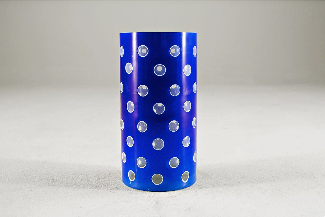 Foto Opaque Blue Glass Table Vase With Transparent Dots h30