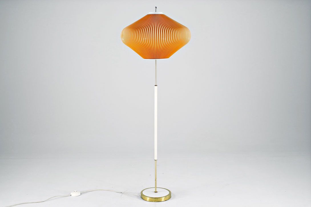 Foto Floor Lamp Curry Plissee Shade GDR 1965 h140