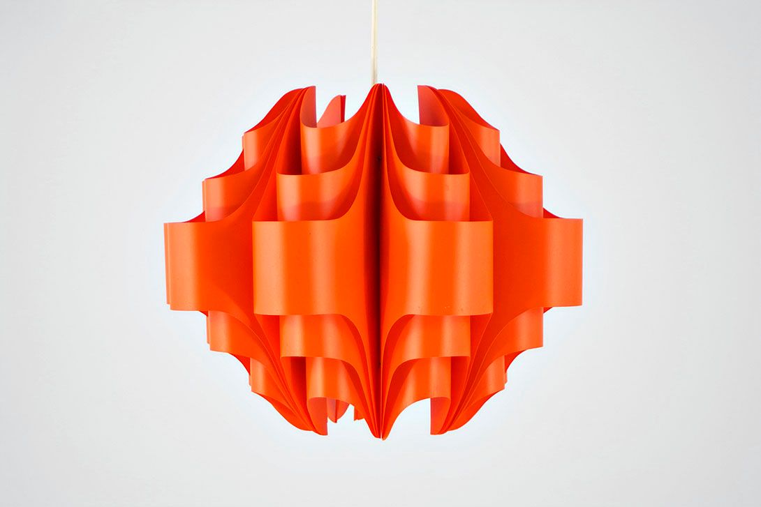 Foto Orange Plastic Pendant Lamp 1970s ø37
